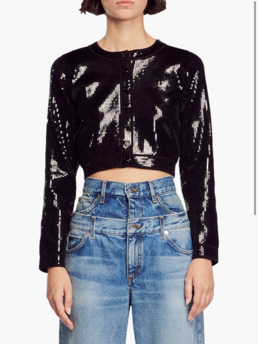 Sandro Black Sequin Button Cardigan